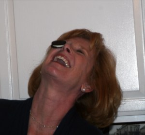 Get that Oreo from your forehead to your mouth hands free!  Go Jackie!