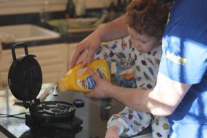 We made Mickey Mouse pancakes.
